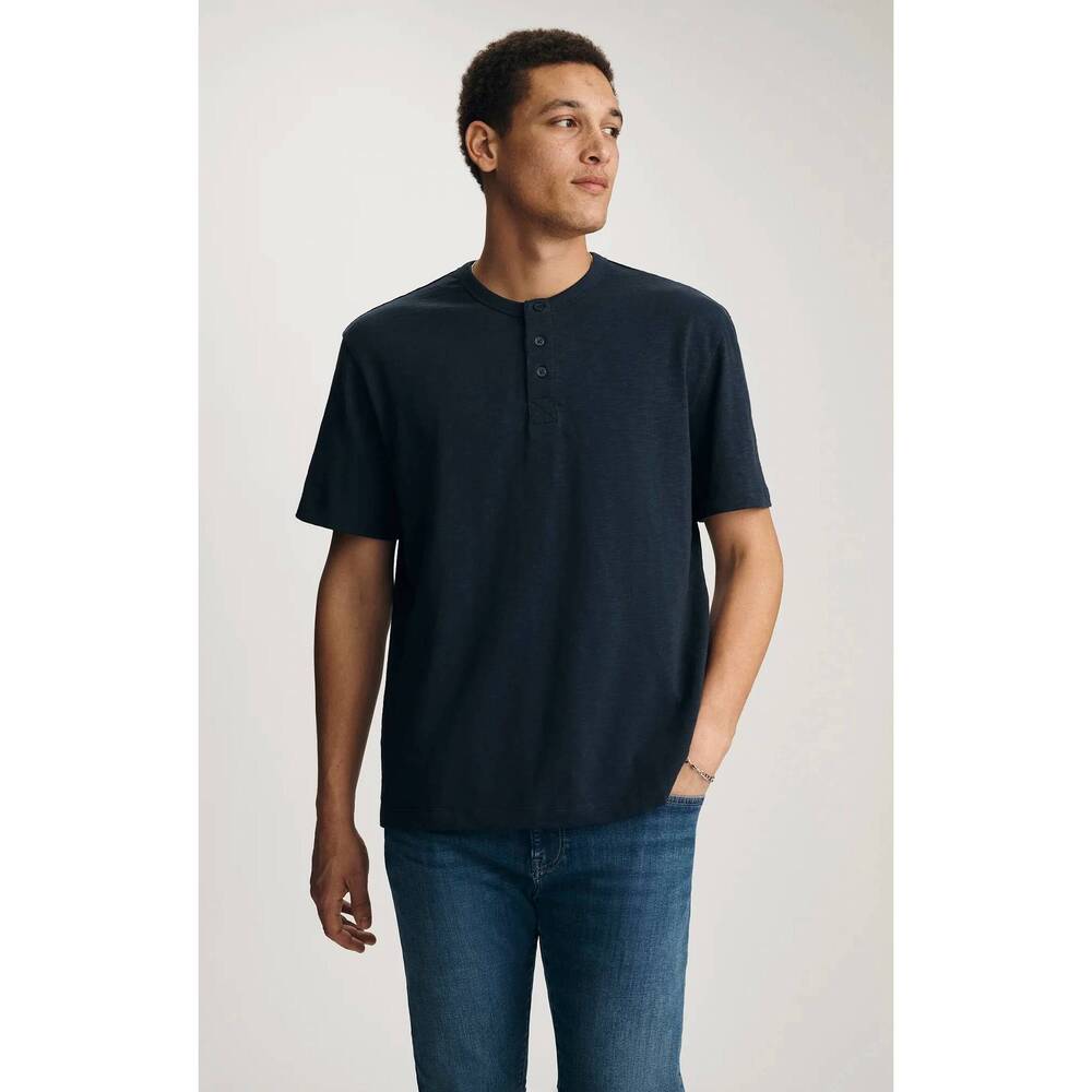 NEW MAVI slub henley t shirt in dark navy